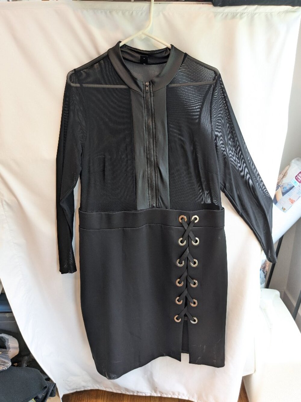 Custom Scuba Dress Black with Sheer Sleeves/Bodice 14